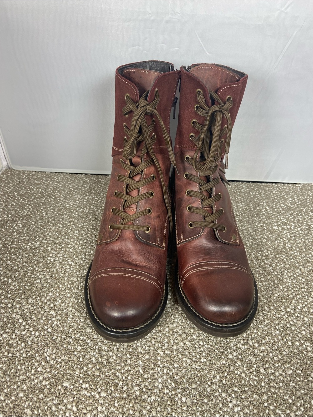 Women’s Brown Leather Logger Military Jump Style Tacos Lace-Up Combat Boots.